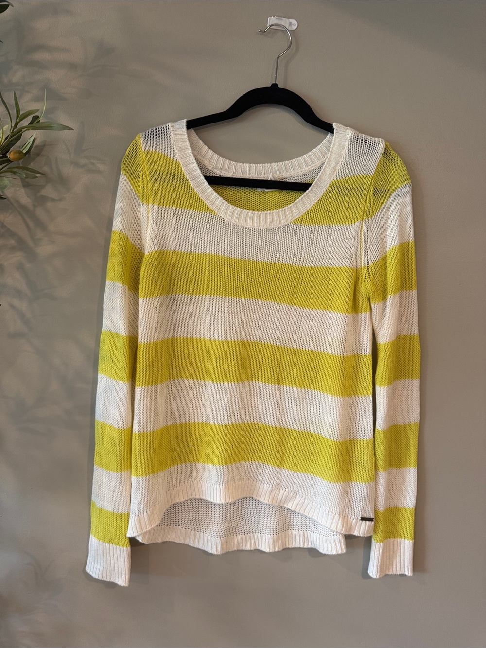 Billabong Striped Lightweight Crewneck Sweater - White & Yellow